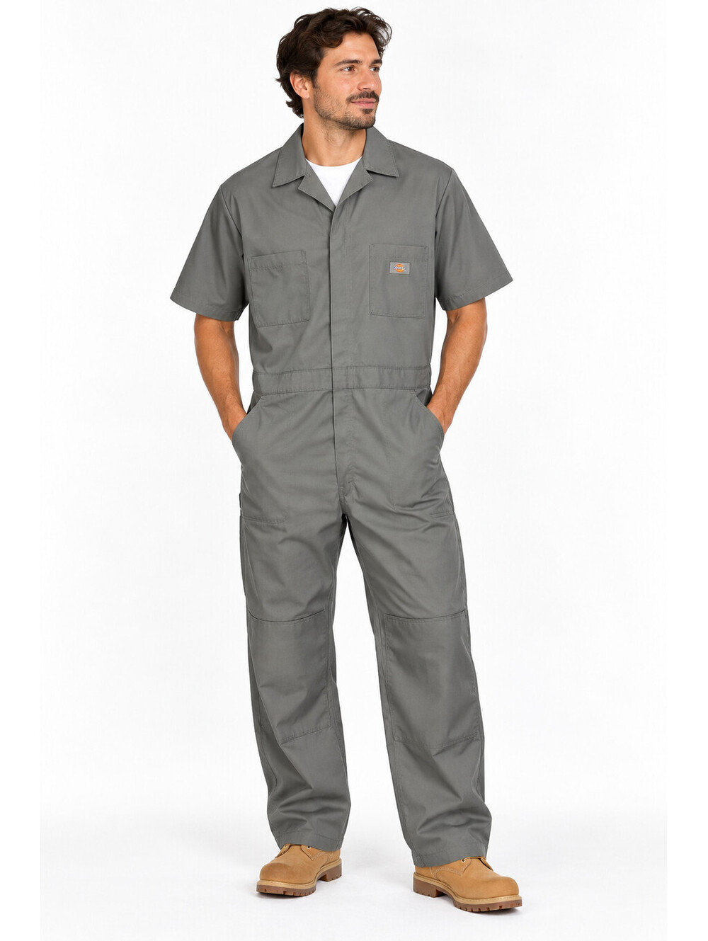 Dickies ICONS men’s short sleeve work coveralls in gray, size XL Regular